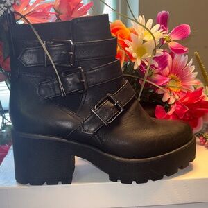 Black Buckle Platform Ankle Boots